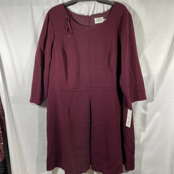NWT Eliza J [ PLUS SZ 20W ] Pleat Front Fit & Flare Dress in Oxblood‎ Red - Picture 3 of 12